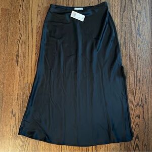 Abercrombie Black Satin Midi Skirt with Slit